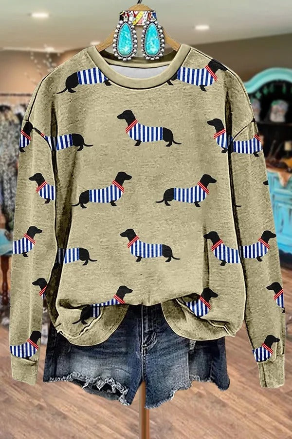 Cute Striped Dachshund Print Sweatshirt