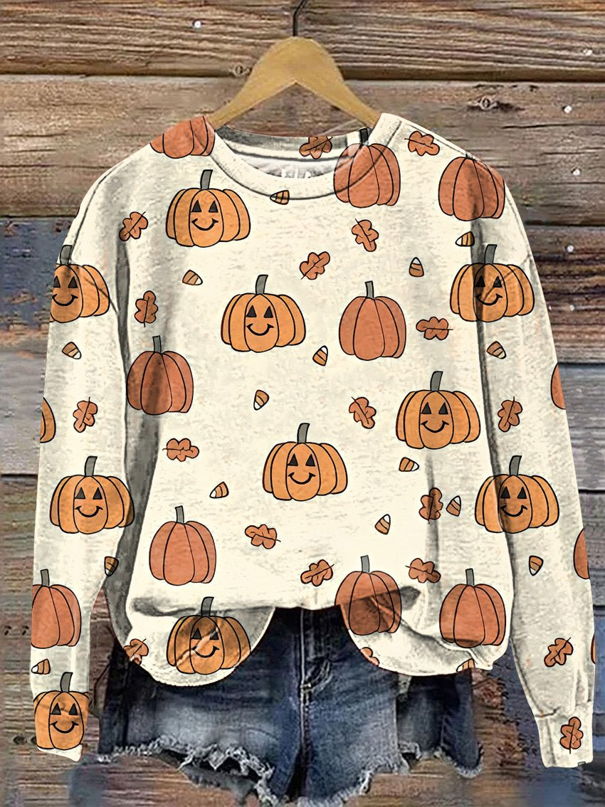 Halloween Boho Fall Pumpkins Casual Print Sweatshirt