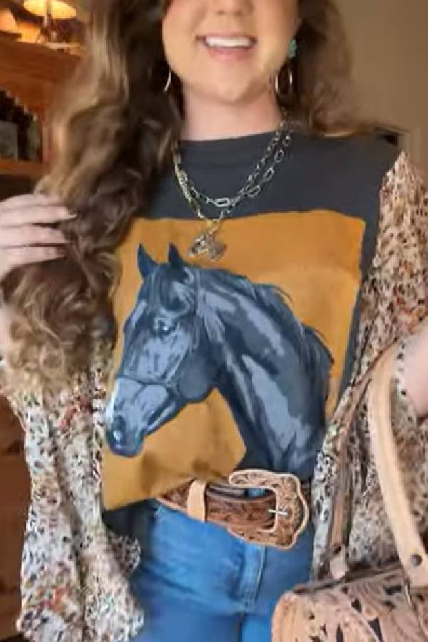 Horse Head Leopard Kimono Top