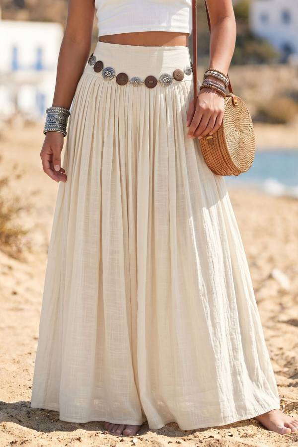 Bohemian Pleated Flowy Maxi Skirt