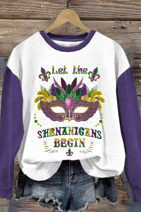 Sweat-shirt décontracté à manches longues imprimé Mardi Gras pour femme