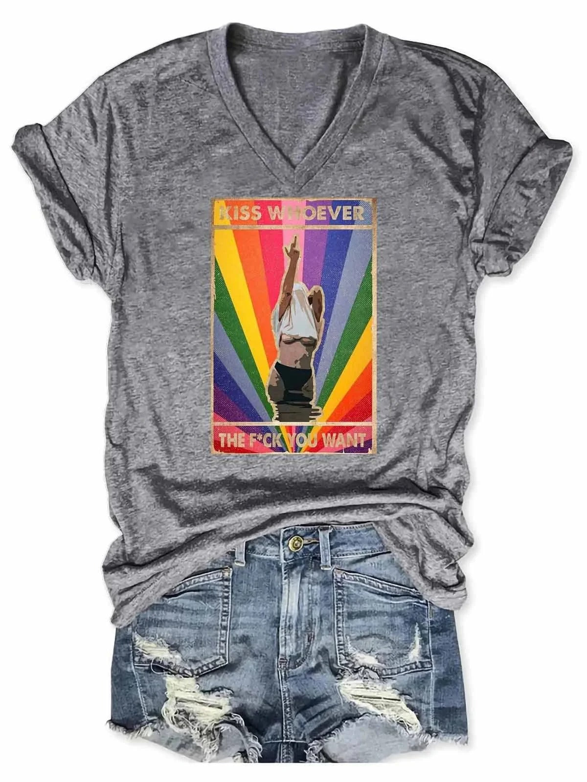 Women's Kiss Whoever The Fuck You Want Casual V-Neck Tee
