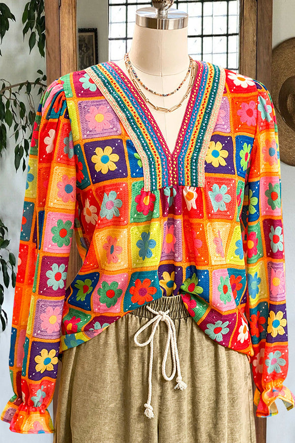 Bluse mit buntem Blumenmuster