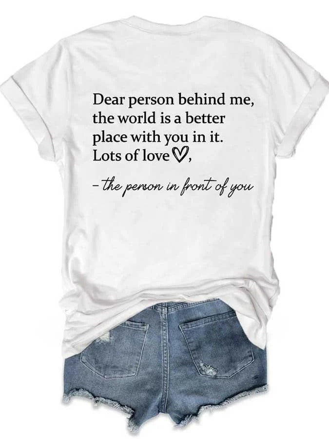 Damen-T-Shirt mit Rundhalsausschnitt und „Be Kind The World Is A Better Place With You In It“-Print