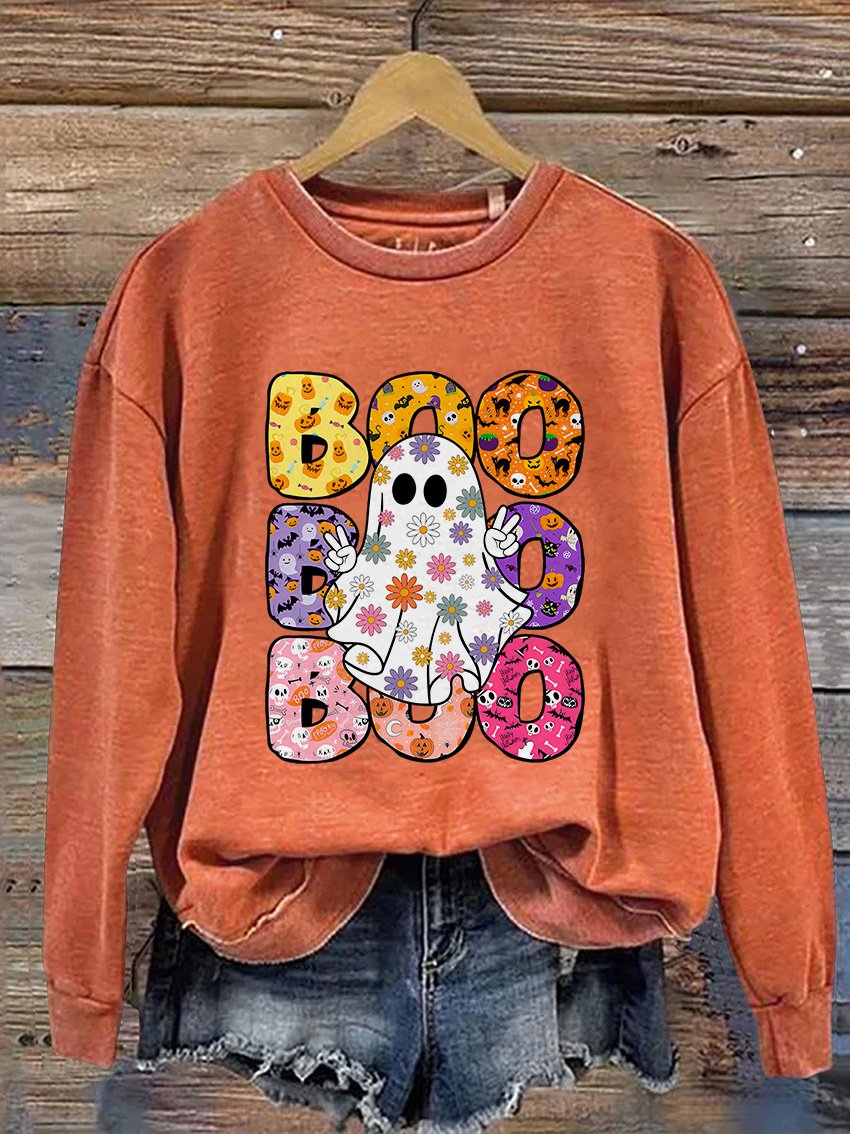 Sweat-shirt décontracté à imprimé floral Boo Halloween Ghost Halloween Prix régulier