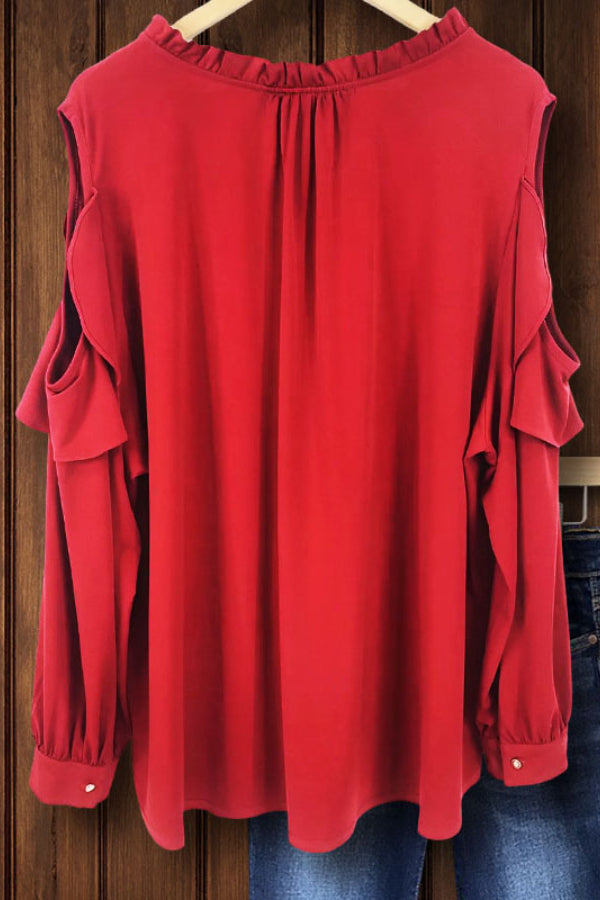 RUFFLED COLD SHOULDER TOP