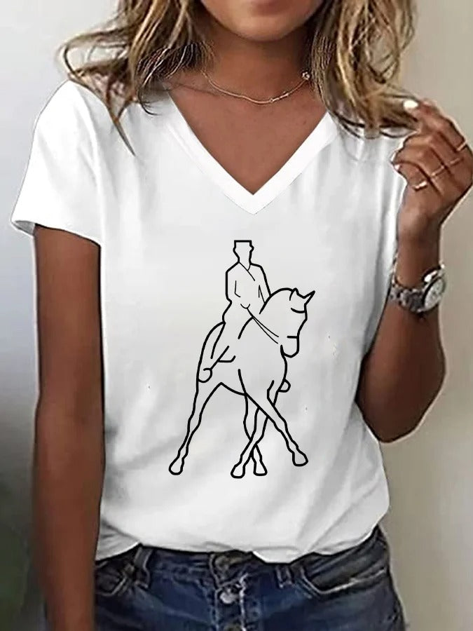 T-shirt imprimé cheval artistique pour femme
