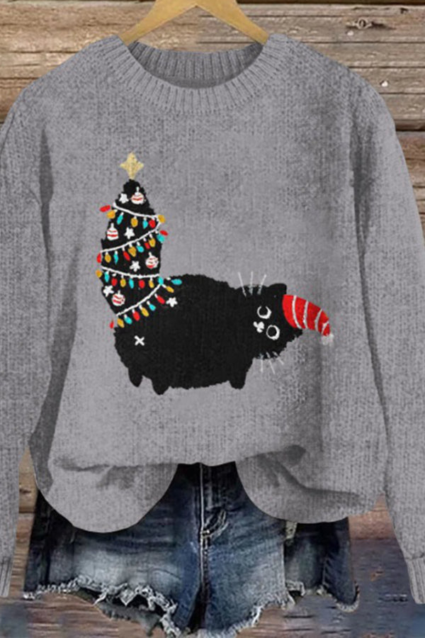 Round neck heat-printed long-sleeved sweater