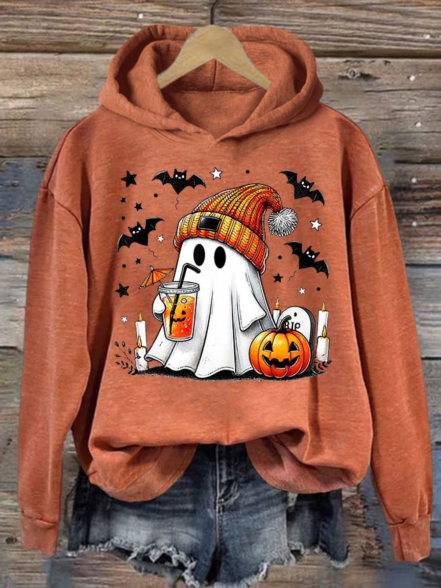 Halloween Ghost Pumpkin Spice Latte Print Casual Sweatshirt