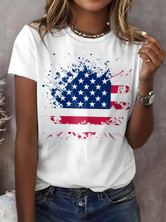 T-shirt décontracté à imprimé drapeau pour femme