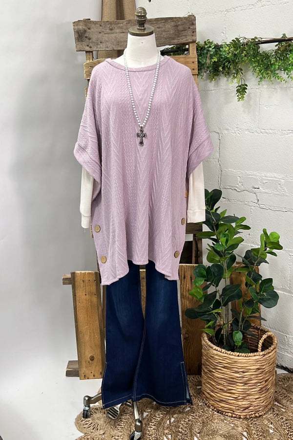 Pull cape en tricot à col rond rose