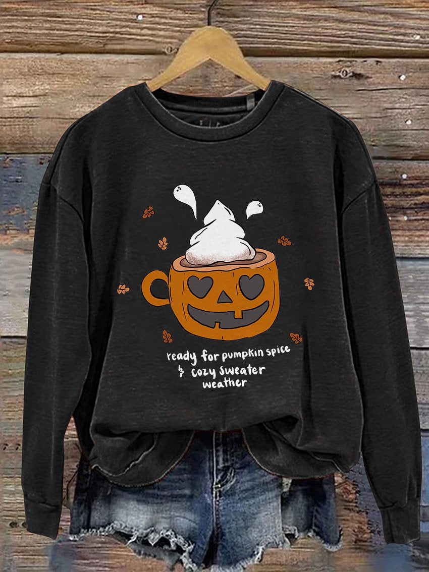 Kürbisgewürzbecher Halloween Lässiges Sweatshirt mit Print