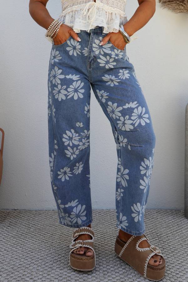 Garden Talks Floral Barrel Jeans