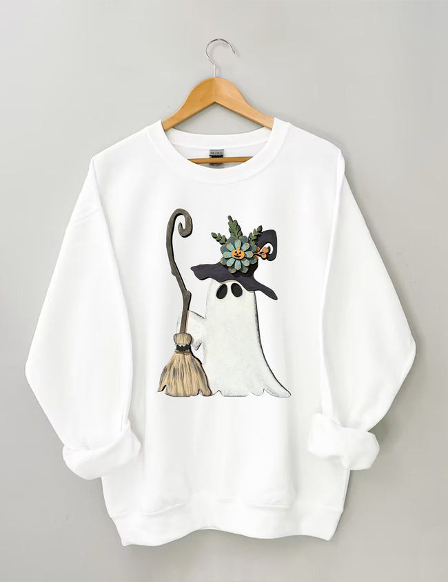 Ghost Witch With Broomstick Sweatshirt