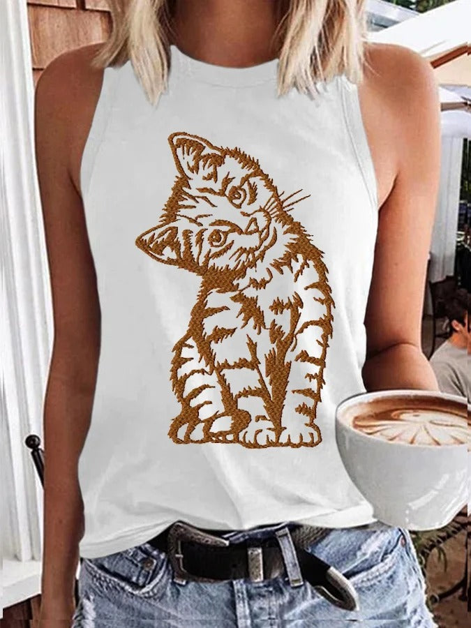 Gilet imprimé chat mignon pour femme