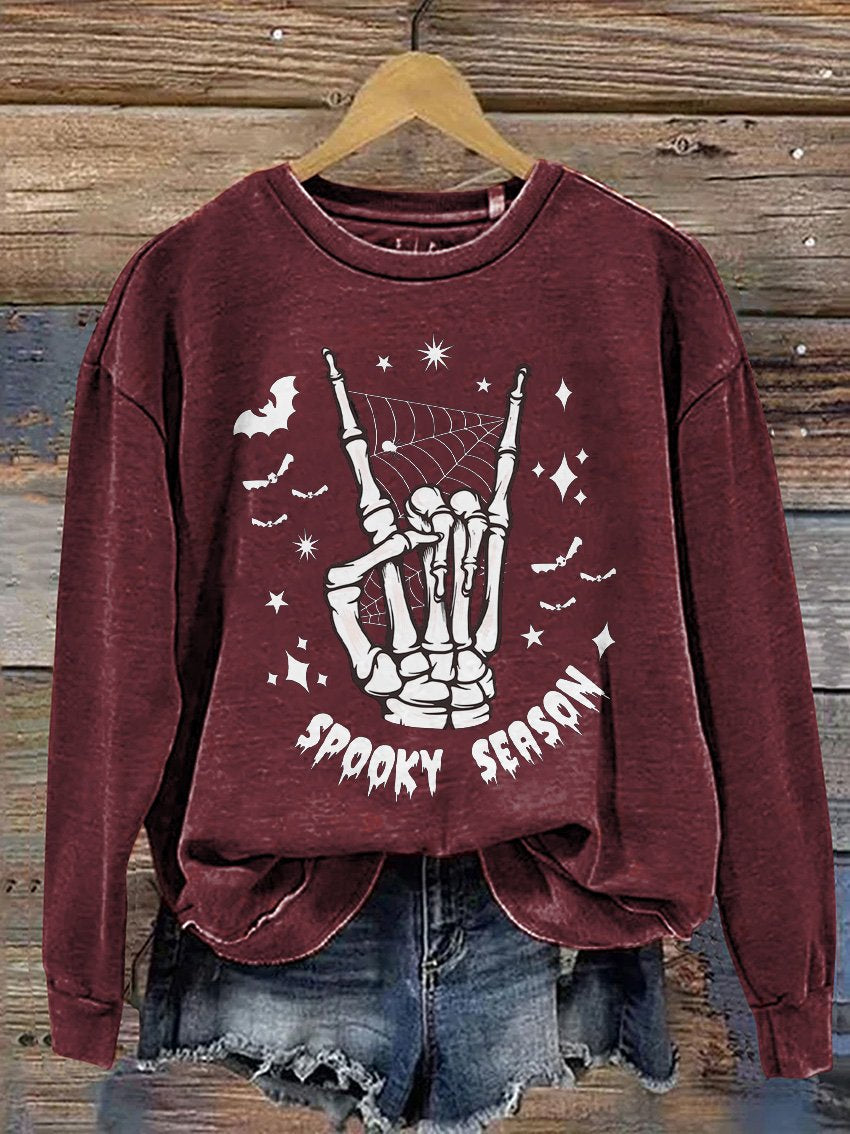 Spooky Season Skeleton Halloween Casual Print Sweatshirt