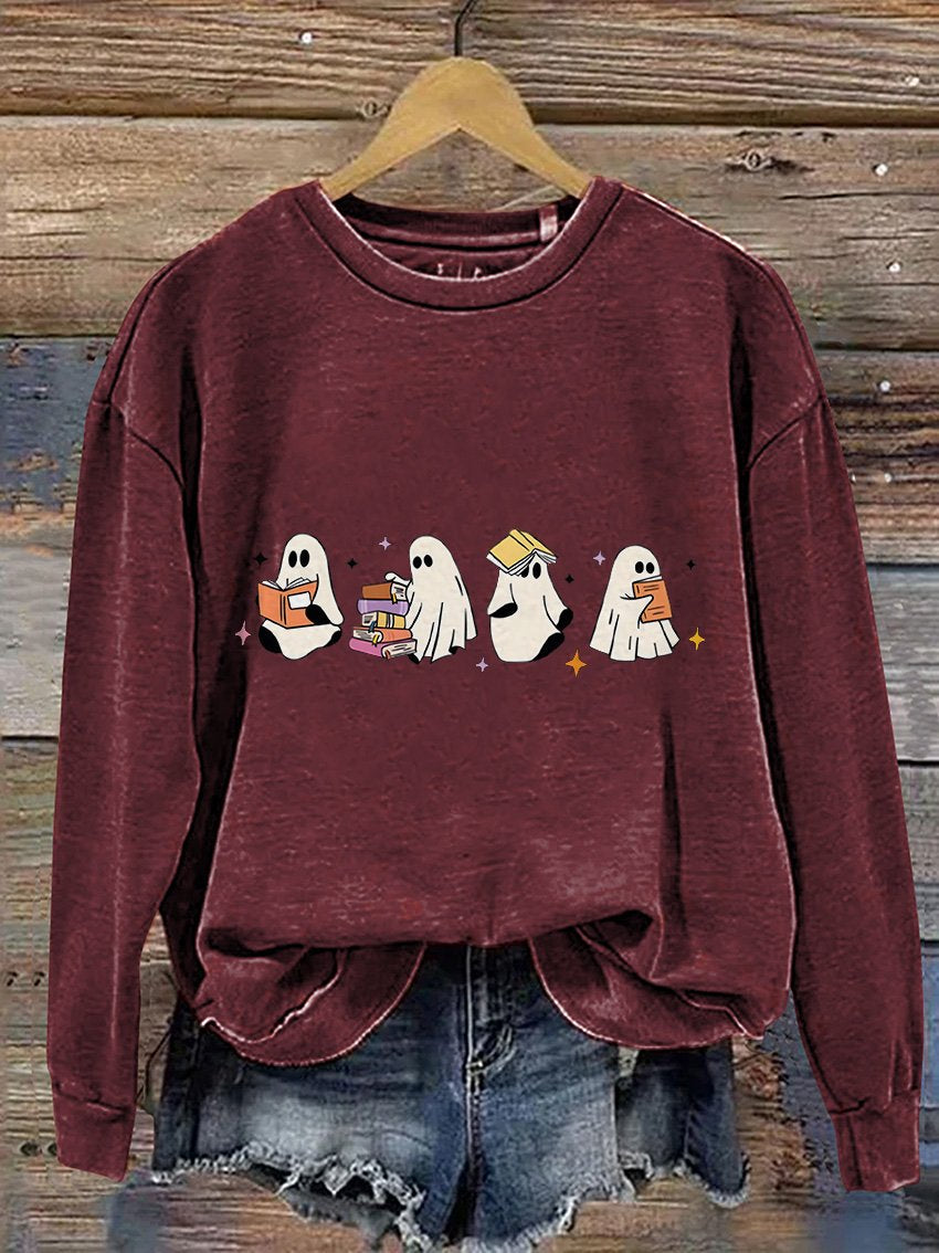 Ghosts Reading Books Casual Print Sweatshirt