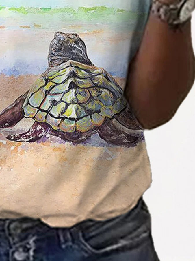 Women's Hawaiian Turtles Print Casual T-Shirt