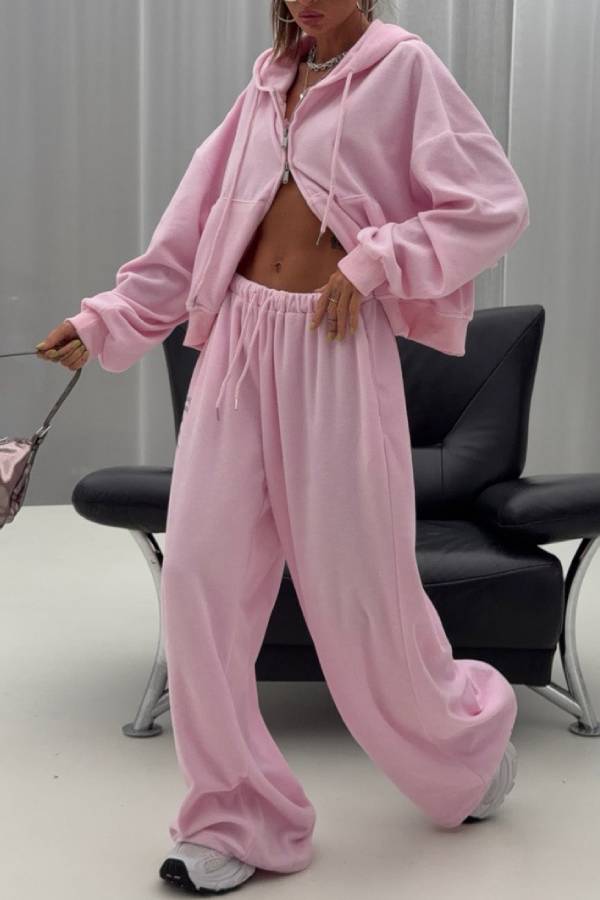 Velvet Rhinestone Cropped Hoodie Wide Leg Pant Set