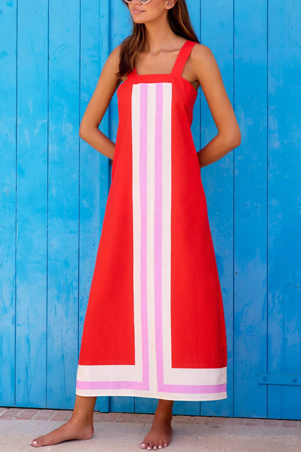 Robe longue décontractée à rayures et imprimé style resort