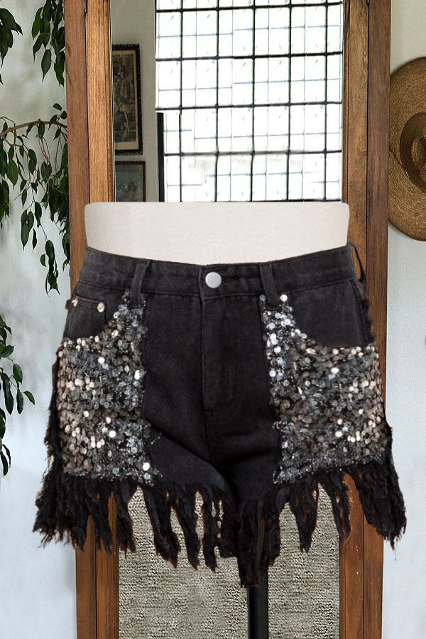 Hot Shorts mit hoher Taille und Pailletten