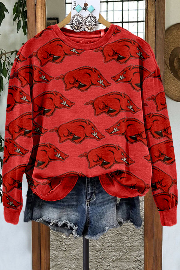 Casual Arkansas Hog Print Sweatshirt