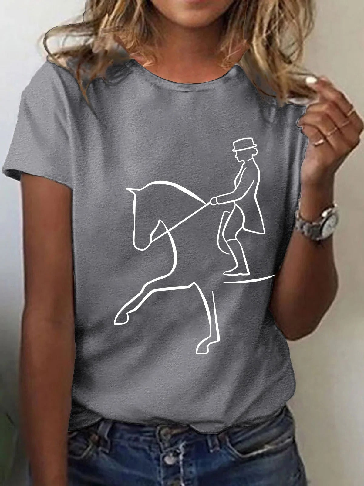 T-shirt imprimé cheval artistique pour femme