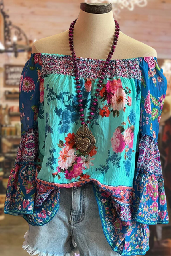 Haut à volants plissé à imprimé floral