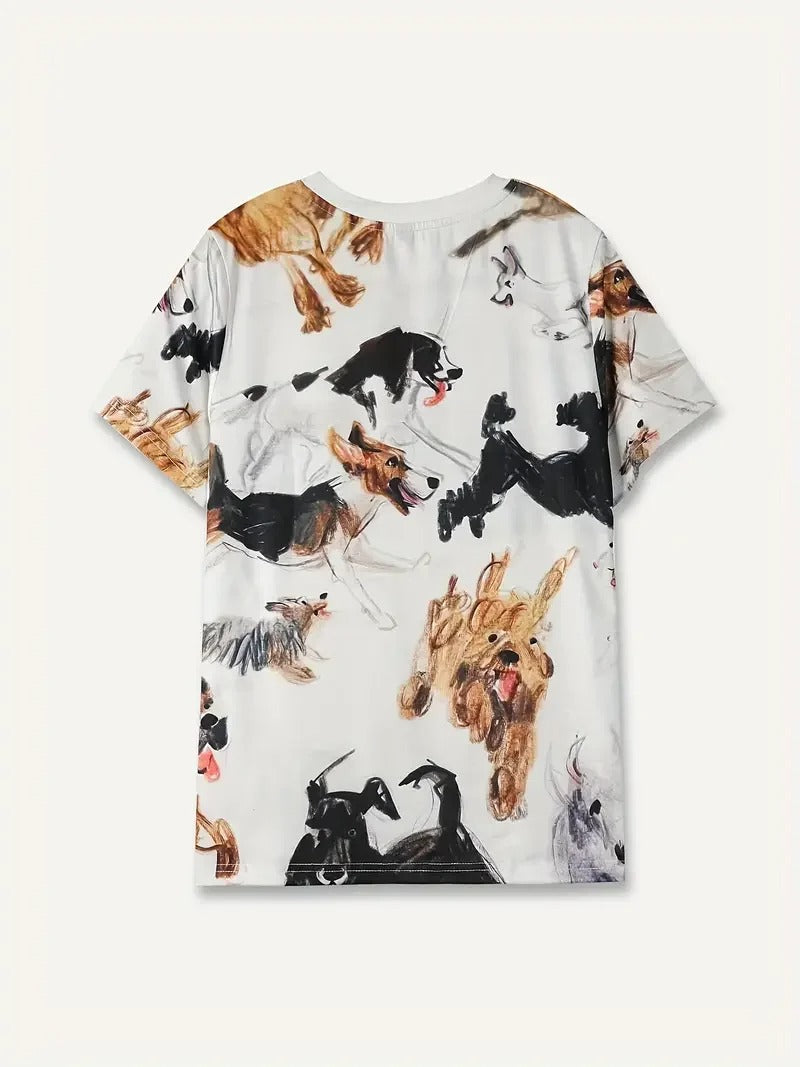 T-shirt à manches courtes pour femme avec imprimé chien