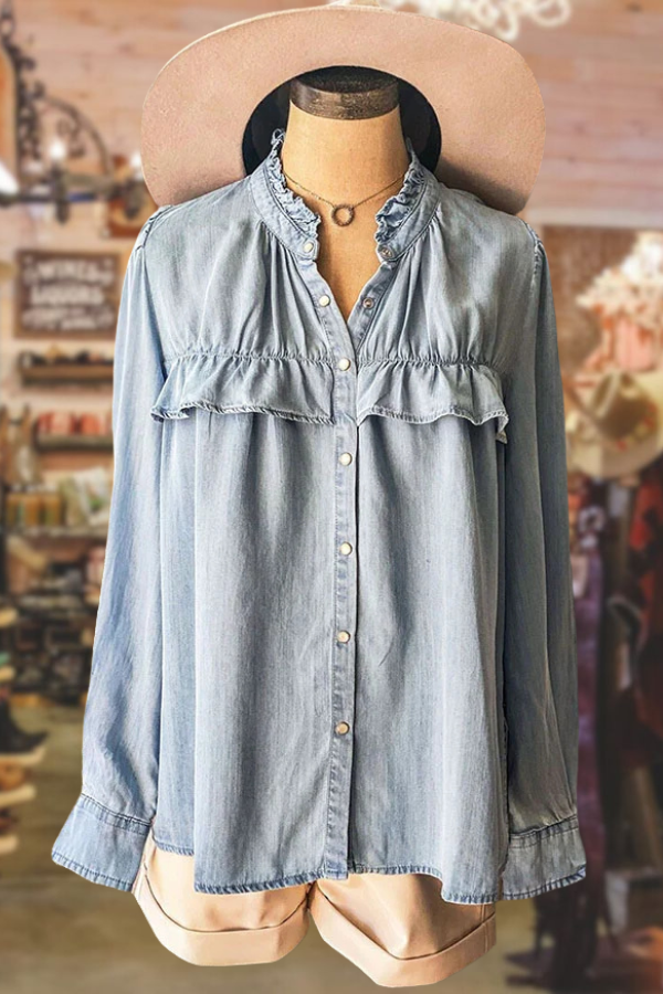 Chemise en jean vintage à volants