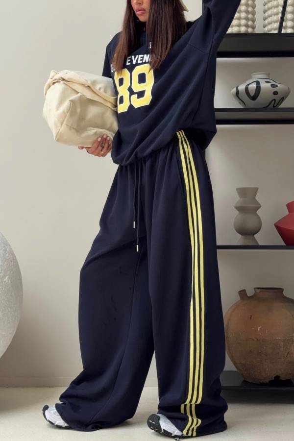 American Striped Number Print Tracksuit Two Piece Outfit