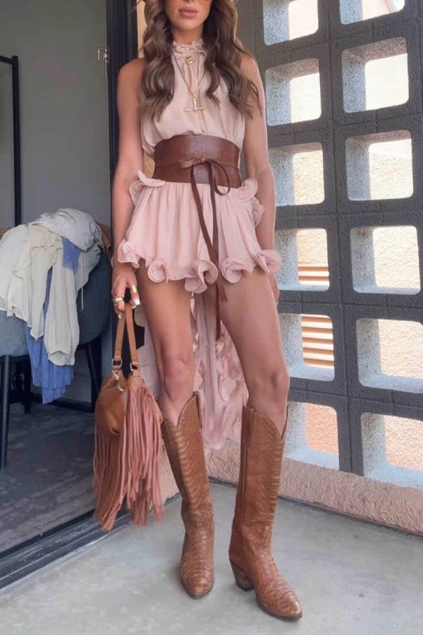 Haut trapèze irrégulier en mousseline de soie à volants ondulés et romantique