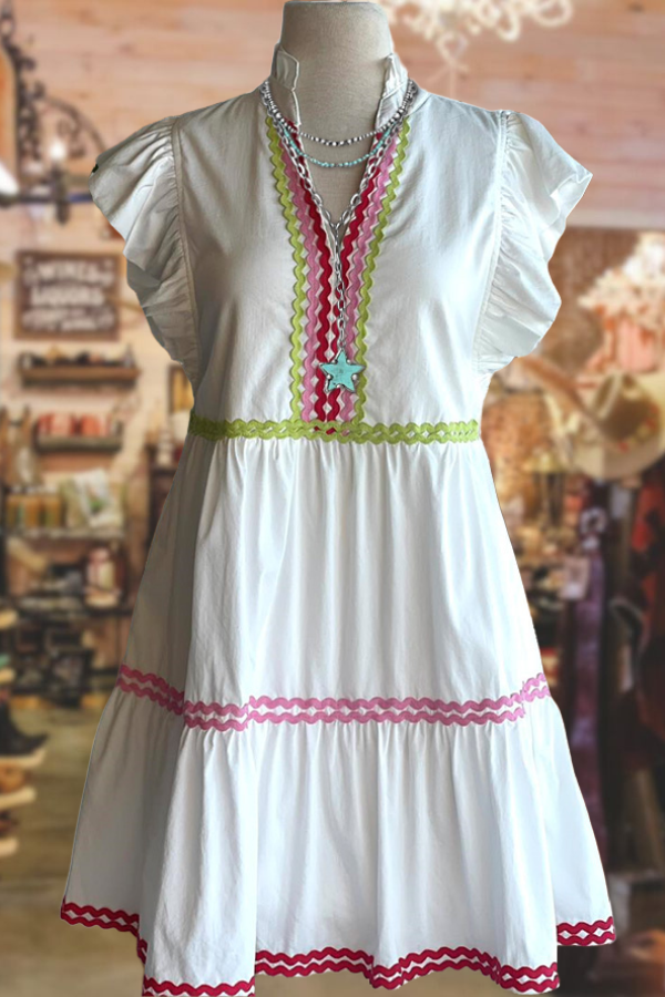 Colorful Lace Ruffle Sleeve Dress