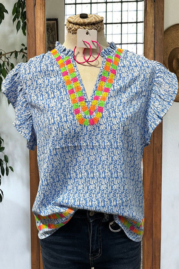 Color Block Ruffle Top