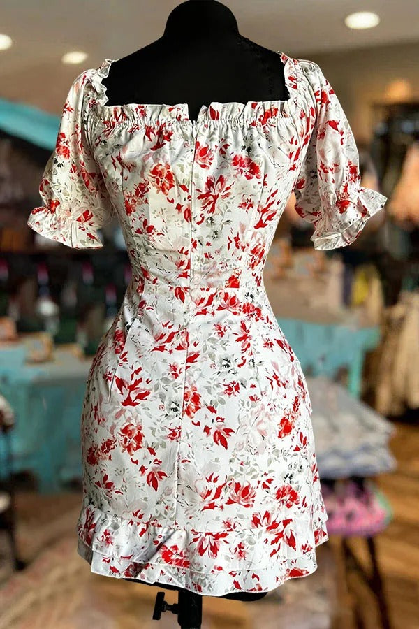 Robe à volants et cordon de serrage à imprimé floral