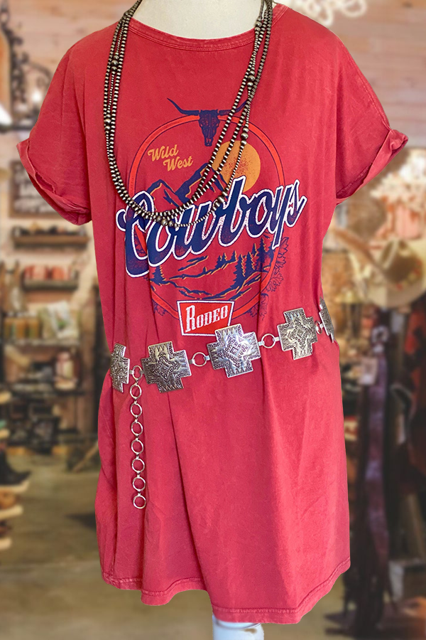 Retro Wild West Cowboys Rodeo T- shirt Dress