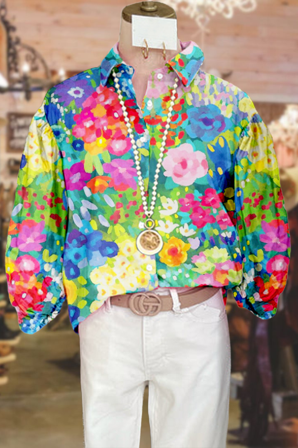 Elegant Contrast Floral Print Top