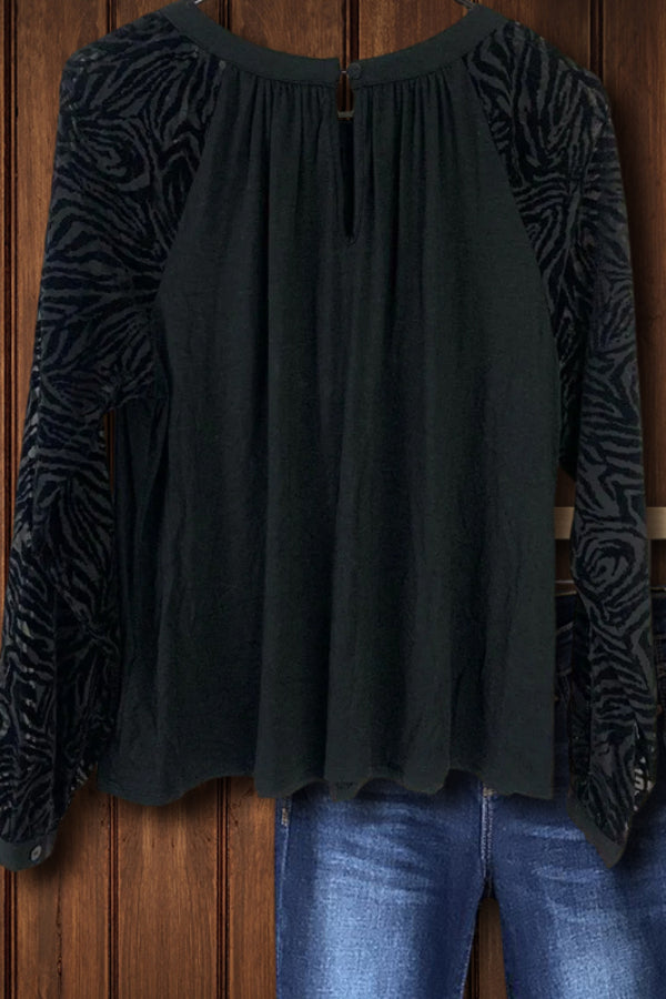 VELVET LONG SLEEVE PATCHWORK TOP