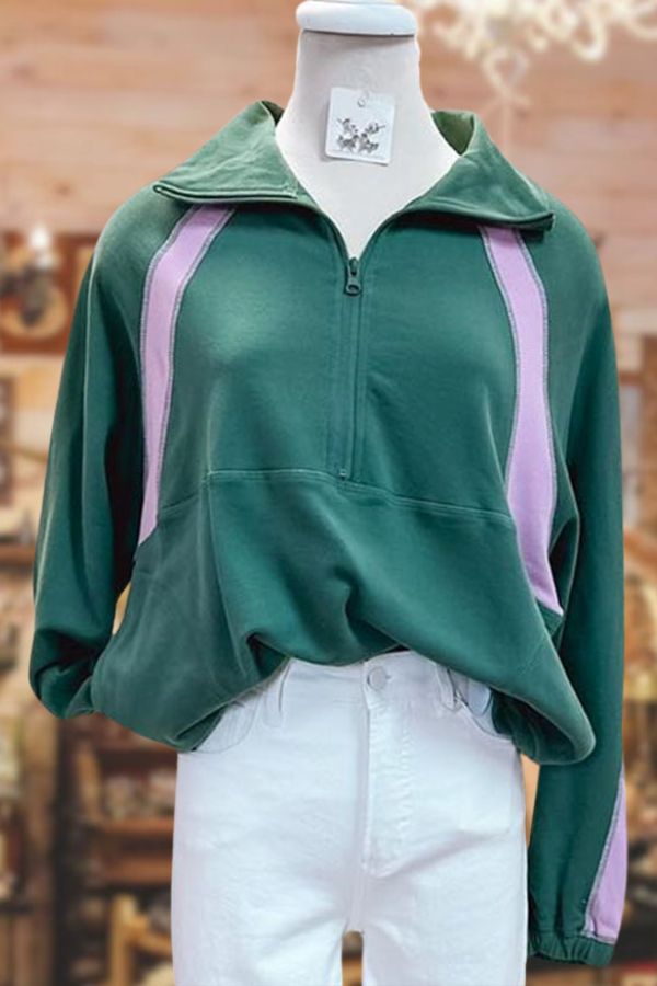 Casual Color Block Zip Top
