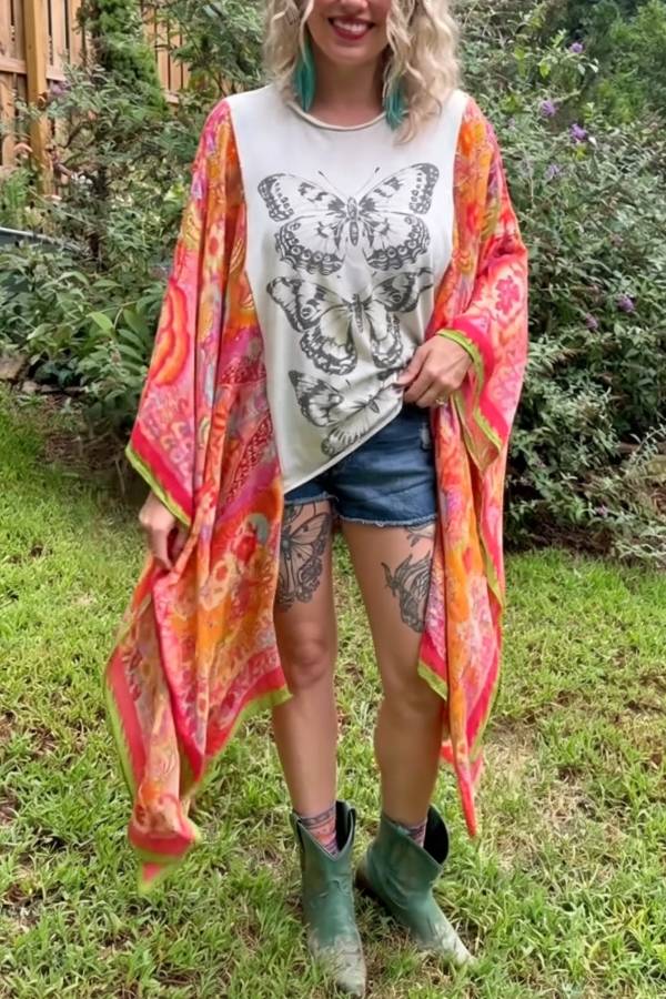 Butterfly Boho Patchwork Wide Sleeve Top