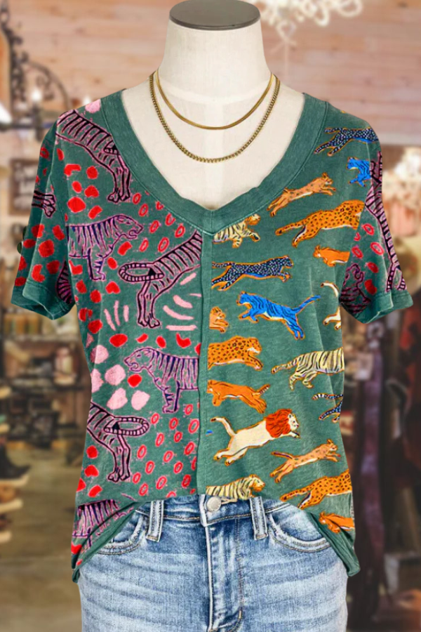 Wild Animal Print V-Neck Top