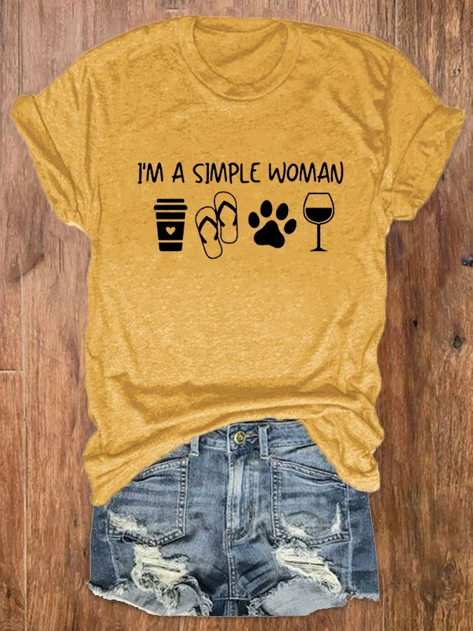 T-shirt imprimé patte de chien « Je suis une femme simple » pour femme