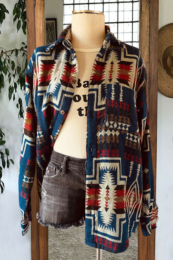 Vintage Blue Aztec Pattern Jacket