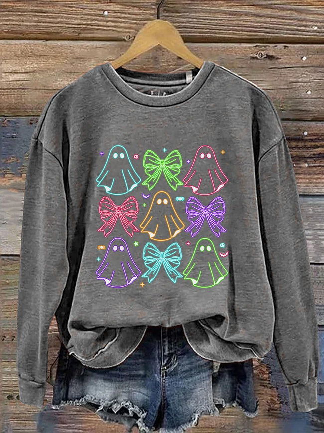 Sweat-shirt décontracté imprimé néon Halloween Spooky Season