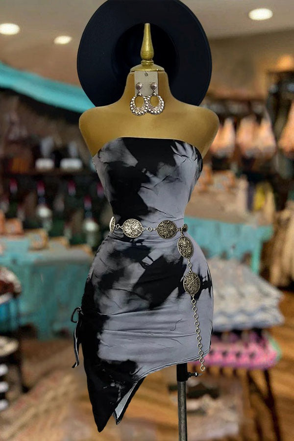 Robe bustier fendue à cordon de serrage et teinture par nouage