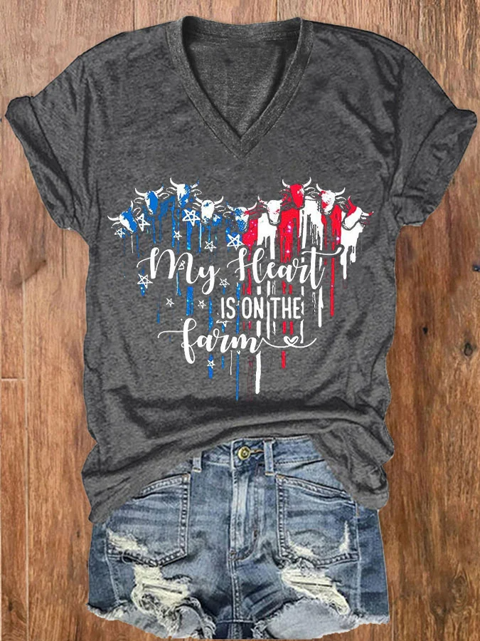 T-shirt col V imprimé « Je peux le faire avec un cœur brisé » pour la fête de l'indépendance des femmes