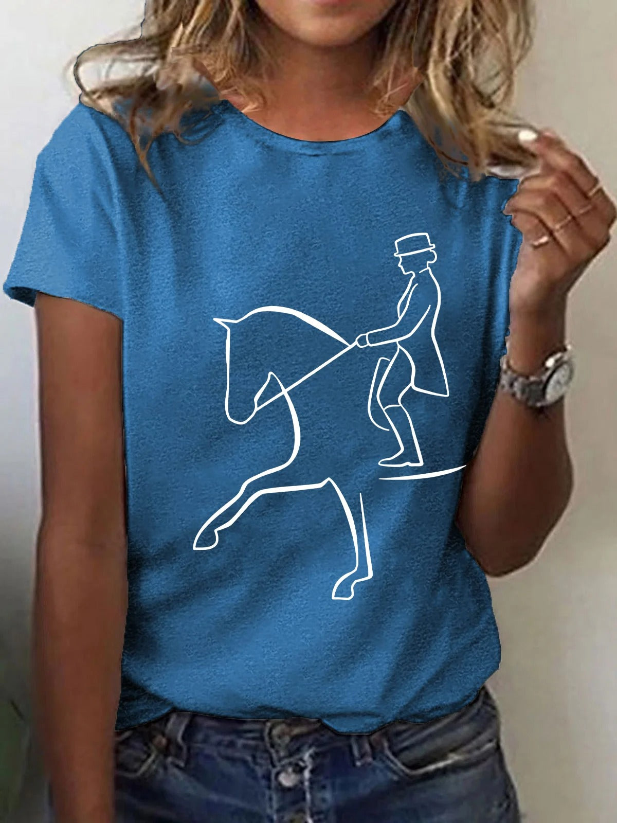 T-shirt imprimé cheval artistique pour femme