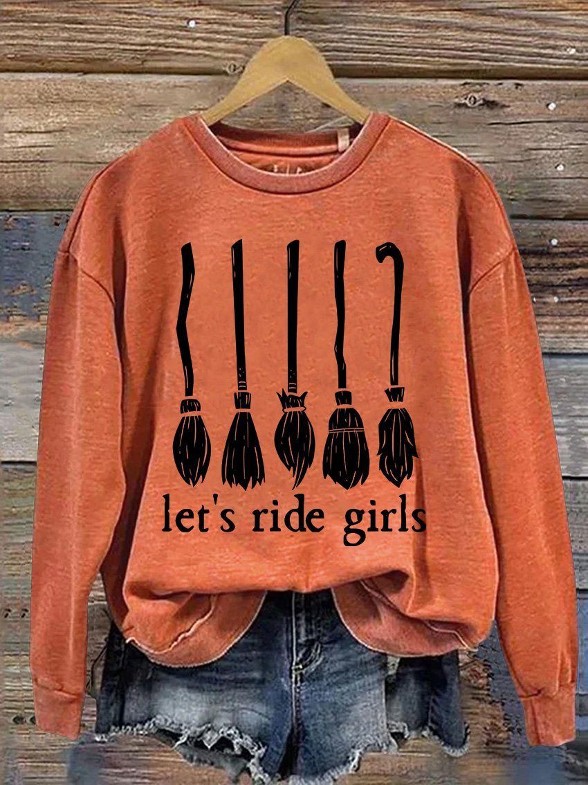 Let's Ride Girls Witches Halloween Casual Print Sweatshirt