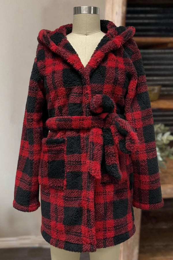 Plush Hooded Plaid Robe