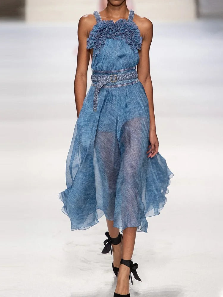 Robe mi-longue à la mode, sans ceinture, avec bordure en agaric